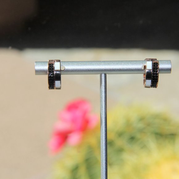 Nickho Rey Black Spinel Enamel Rose Gold Earrings - Picture 2 of 12